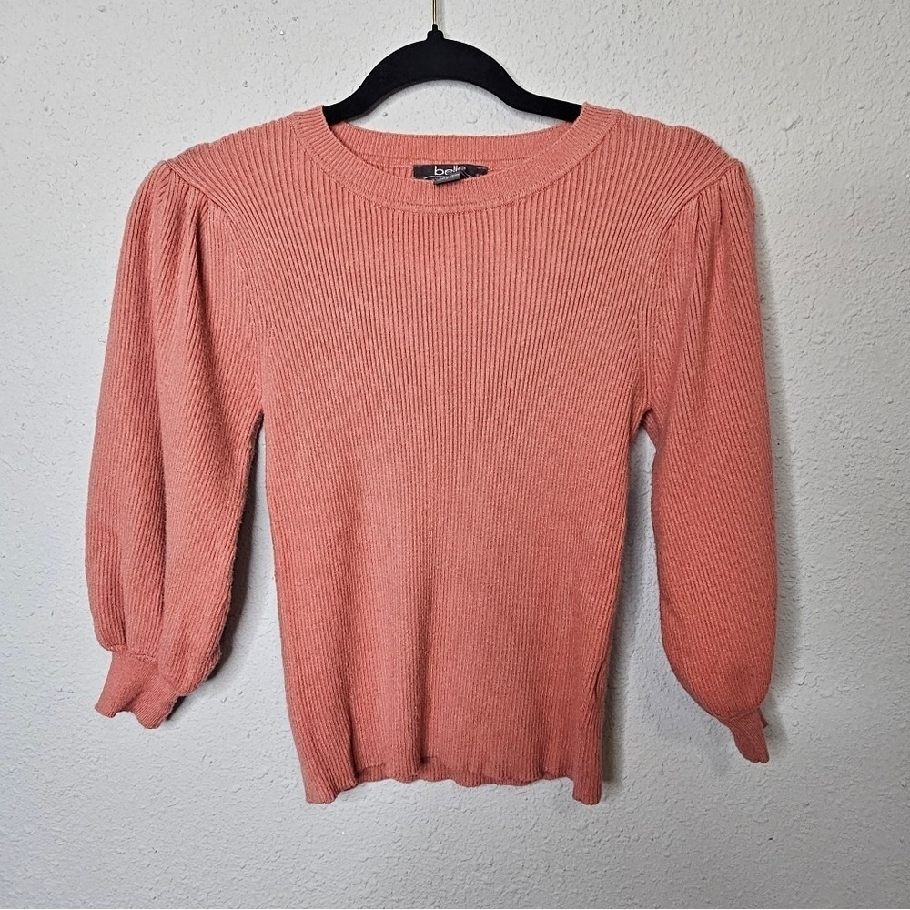 Belle by Belldini Coral Pink Ribbed Knit Puff Sleeve Balloon Sleeve Sweater S